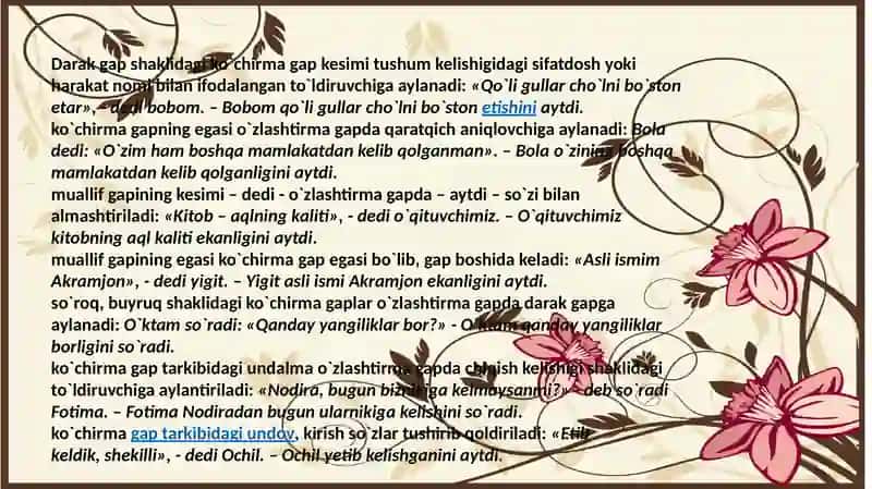 KO`CHIRMA VA O`ZLASHTIRMA GAPLAR 4