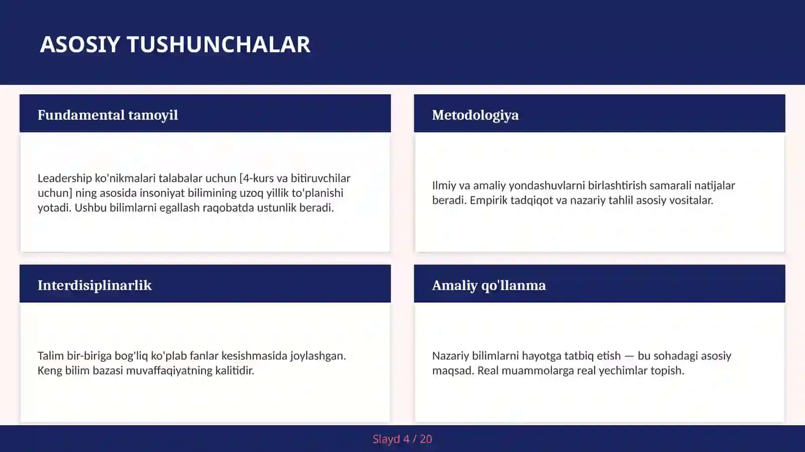 Leadership ko'nikmalari talabalar uchun [4-KURS VA BITIRUVCHILAR UCHUN] 4