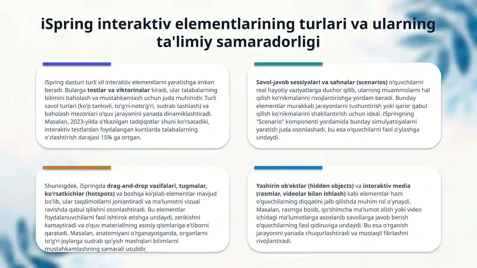 Ispring dasturida interaktiv elementlar yaratish 4