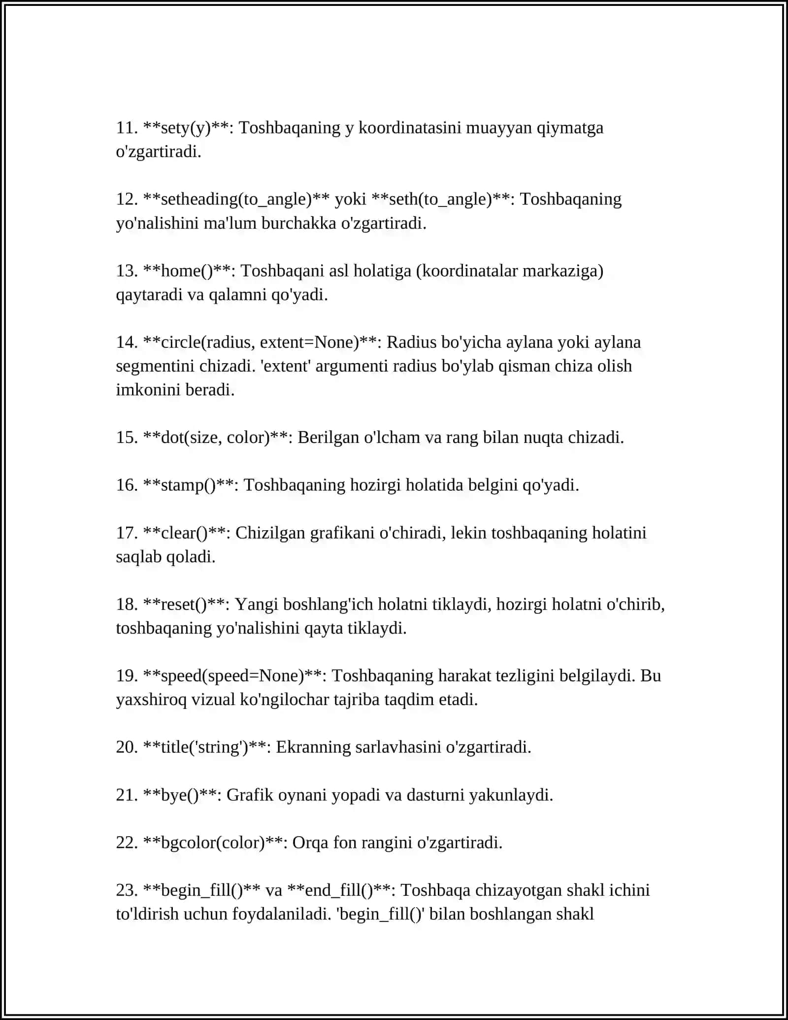 TURTLE MODULI BILAN ISHLASH VA DASTURLAR YOZISH 4