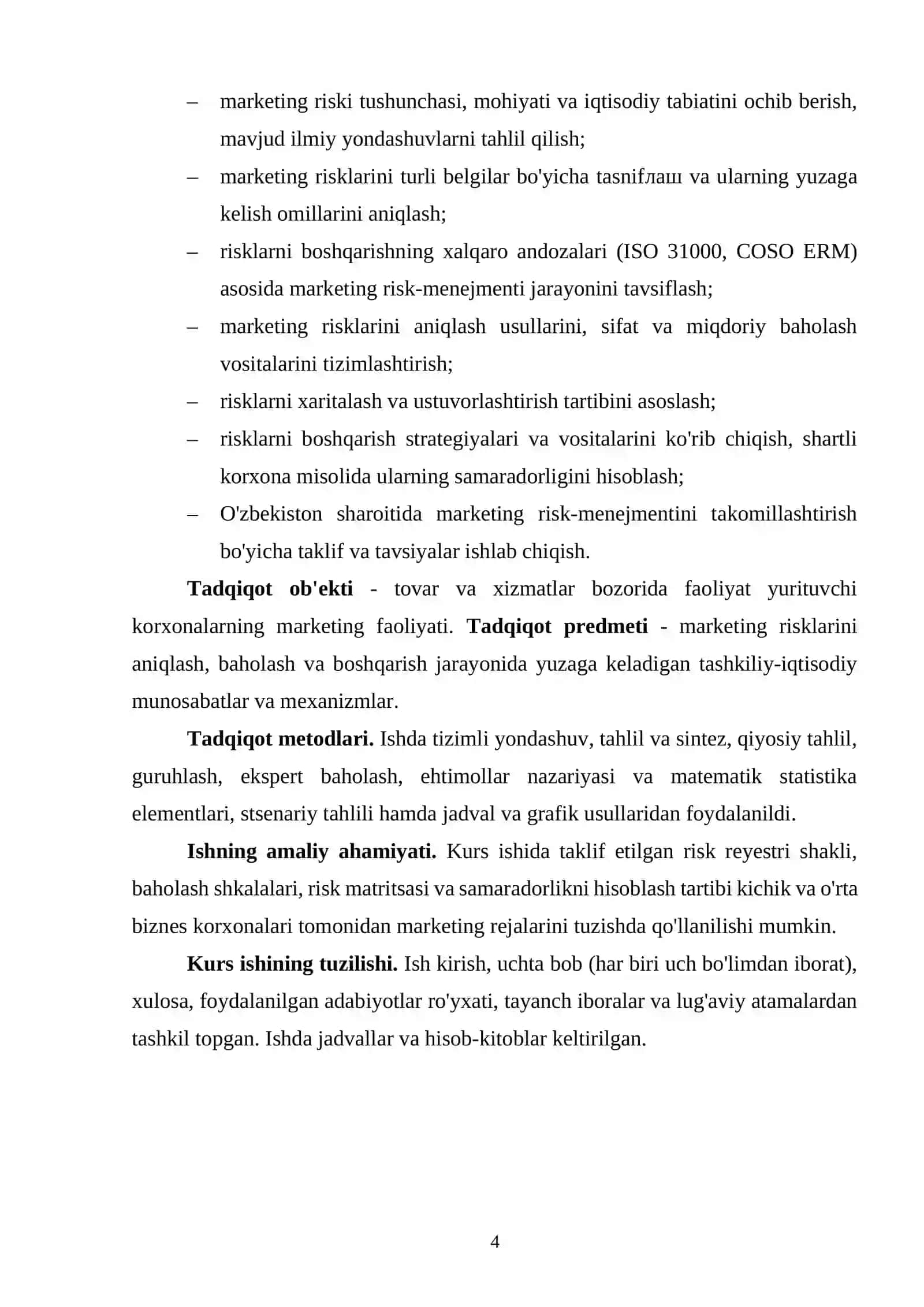 MARKETING RISKLARNI ANIQLASH, BAHOLASH VA BOSHQARISH MEXANIZMLARI 4
