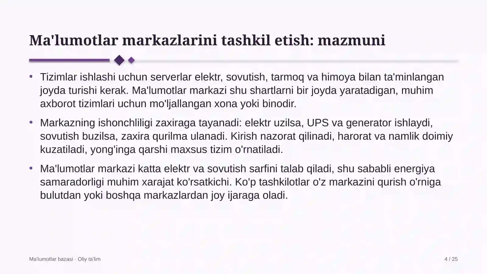 ekologiya sohasida ma'lumotlar markazlarini tashkil etish 7807 4