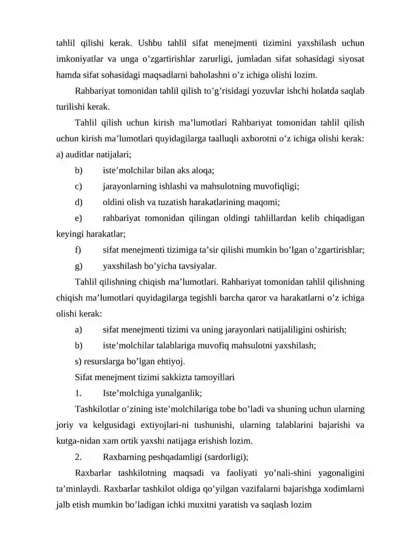 Sifat menejmenti tizimini joriy etish 4