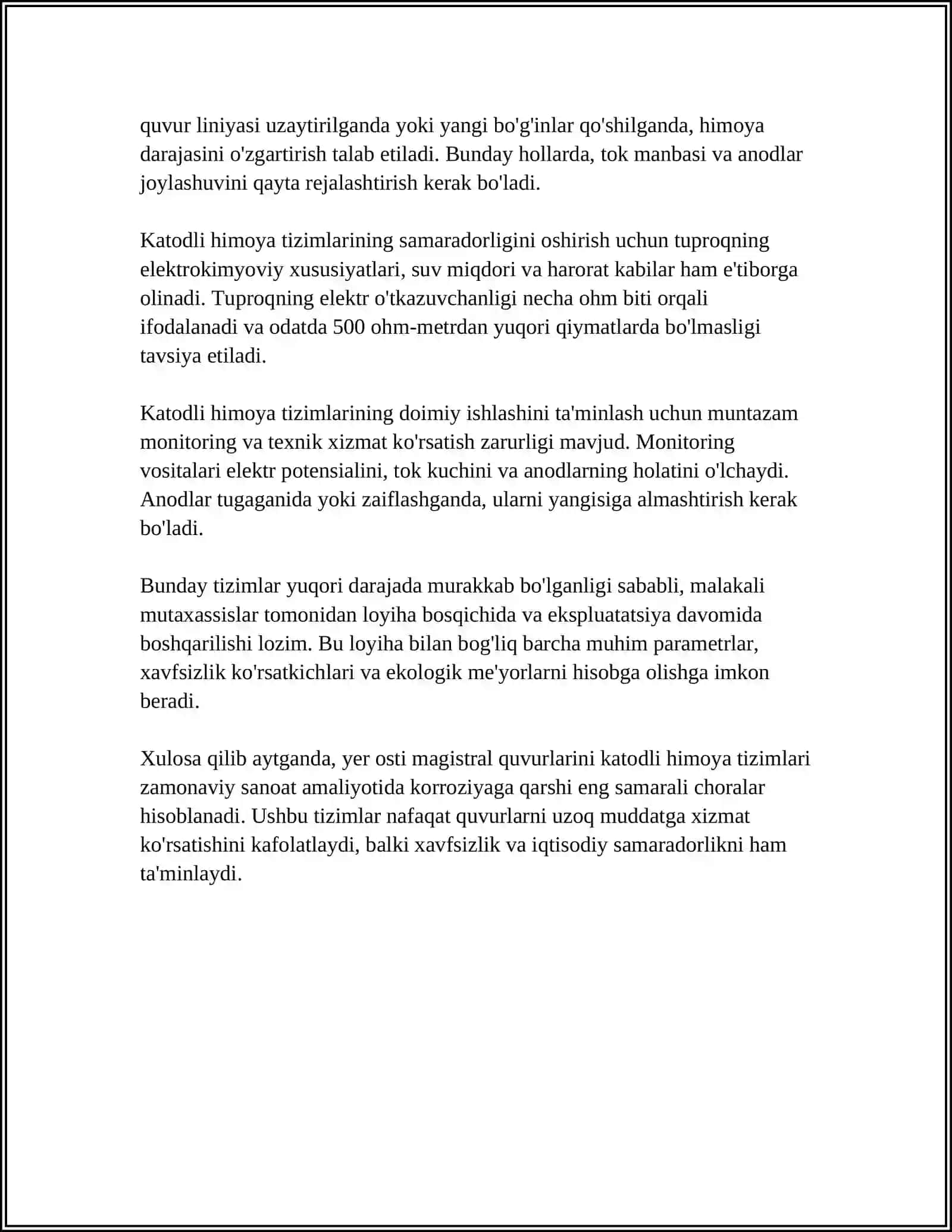 YER OSTI MAGISTRAL QUVURLARNI KATODLI HIMOYASINI LOYIHALASH 4