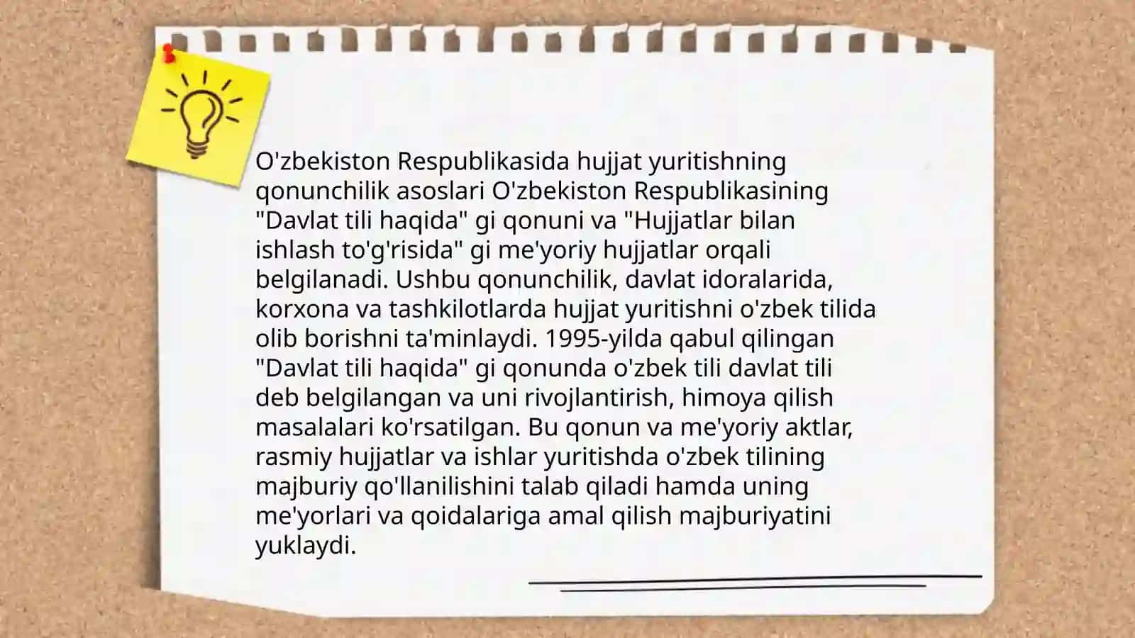 Davlat tili haqidagi qonunda hujjat yurituvi yuzasidagi moddalar tahlili, amaliyot va muammolari 4