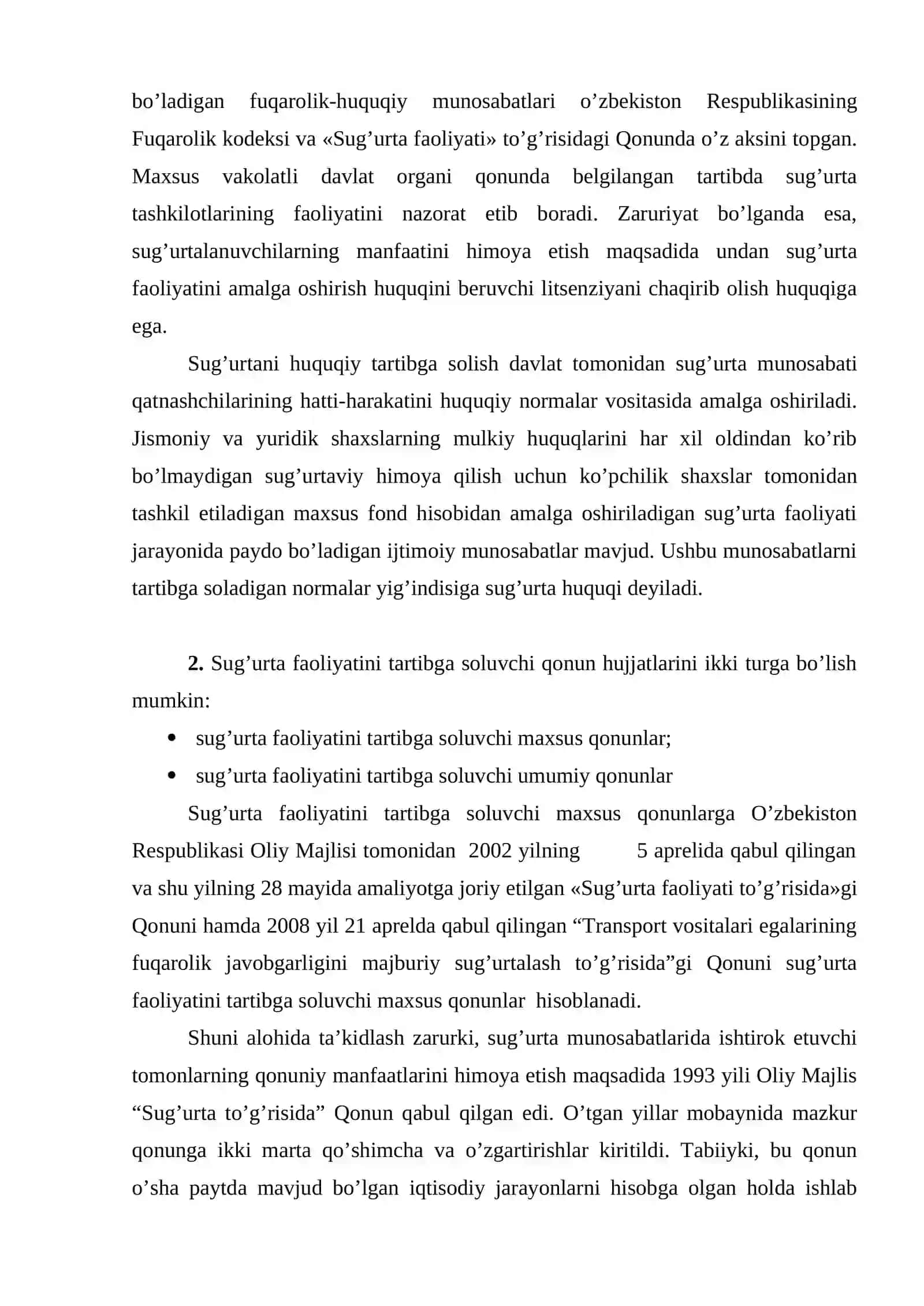 Sug’urta faoliyatini amalga oshirishning huquqiy asoslari 4