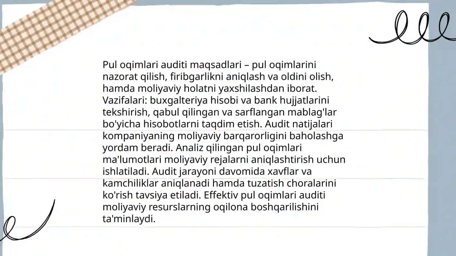 Auditning halqaro standartlari asosda pul oqimlari tug'risdagi hisobot auditi 4