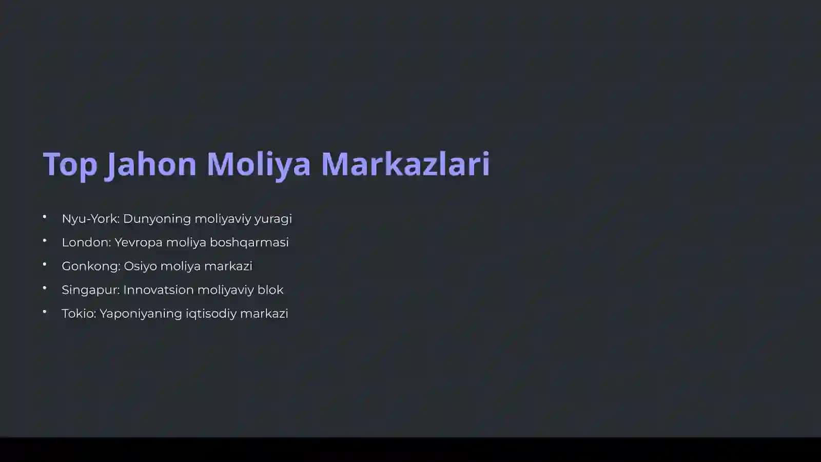 Jahon Moliya Markazlari: Umumiy Ko'rinish 4