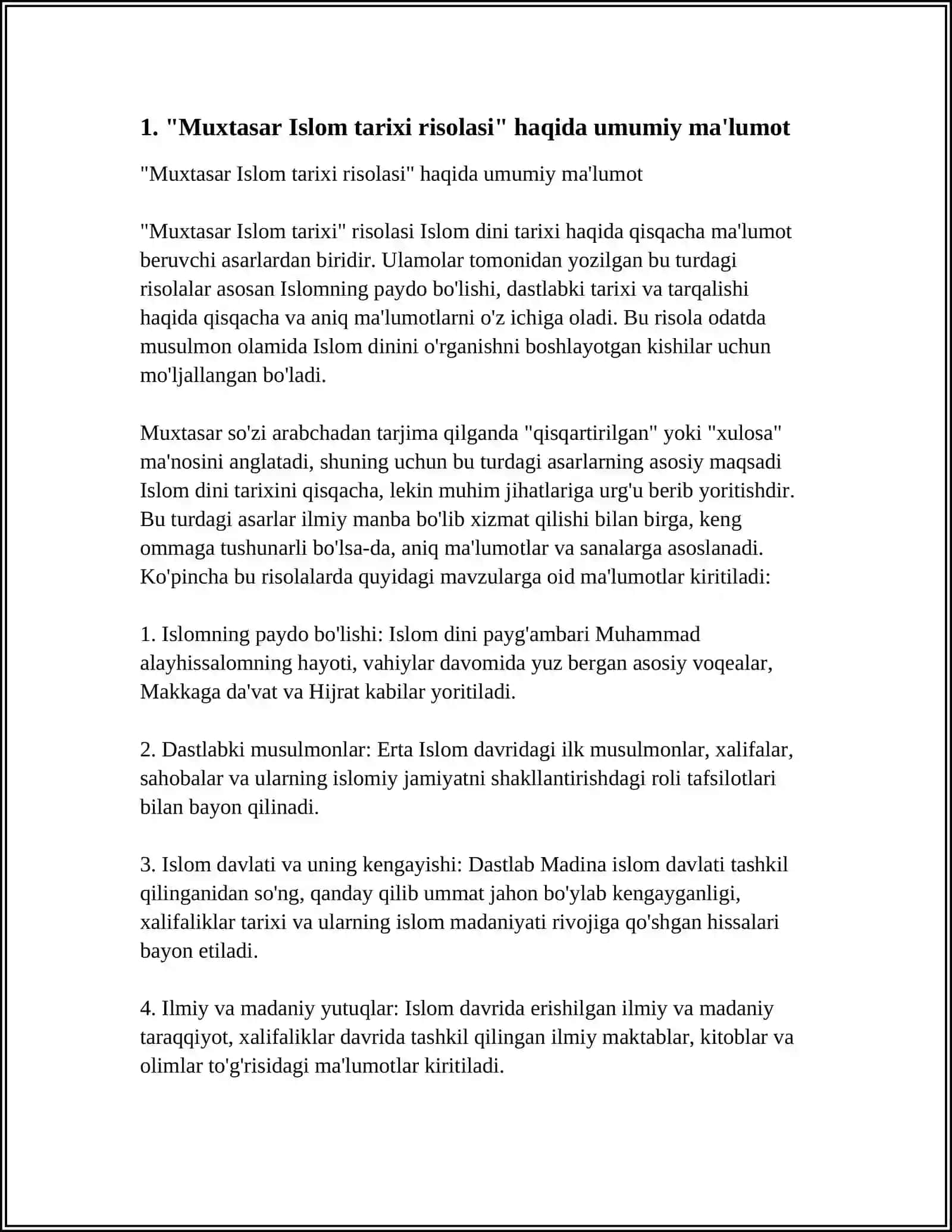 MUXTASAR ISLOM TARIXI RISOLASI 4