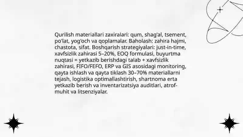 Qurilish industriyasining ishlab chiqarish va resurs salohiyati va undan oqilona foydalanish yo'llari 4