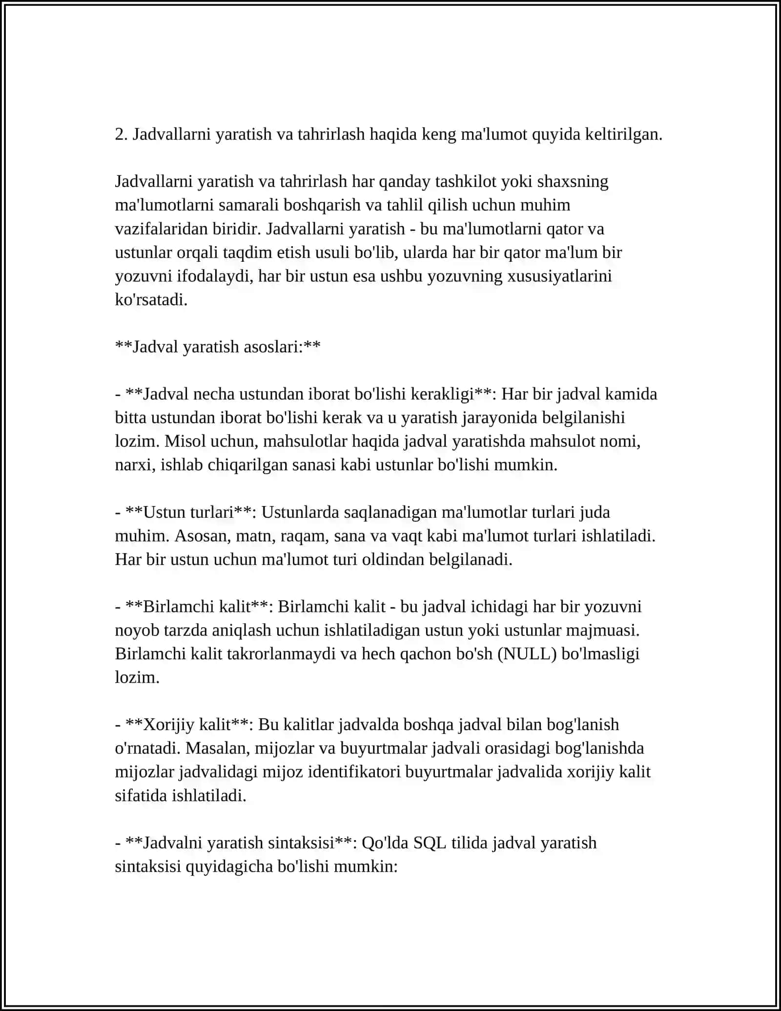 MS ACCESSDA JADVALLARNI O'ZARO BOG'LASH 4