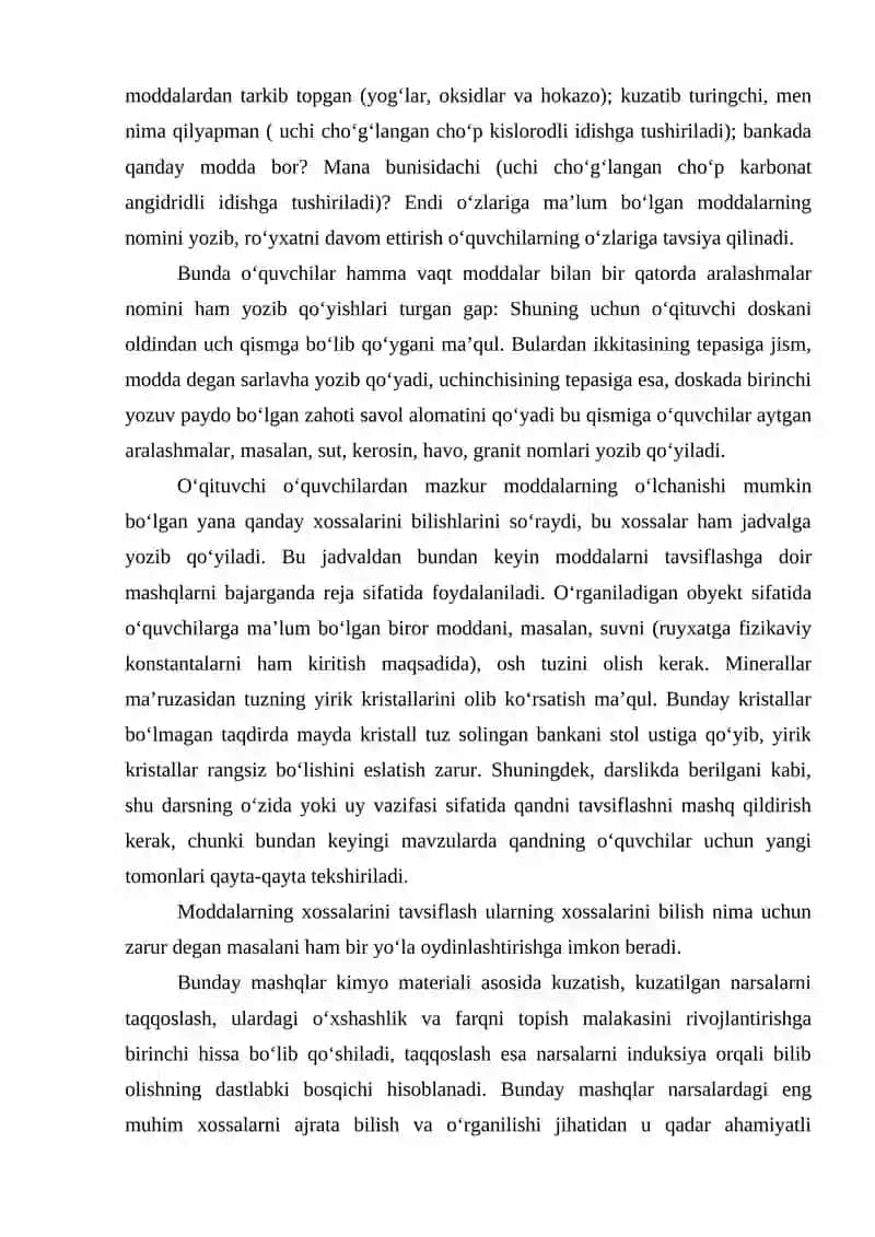 BOSHLANG‘ICH KIMYOVIY TUSHUNCHALARNI O‘QITISH METODIKASI 4