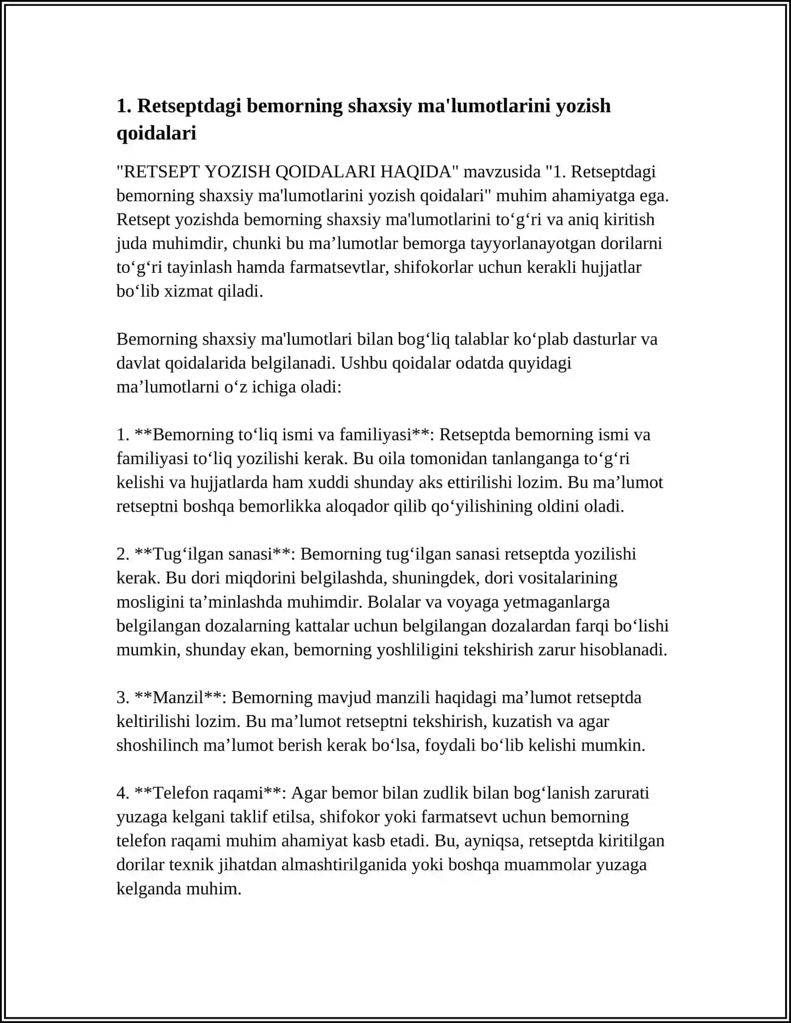 RETSEPT YOZISH QOIDALARI HAQIDA 4