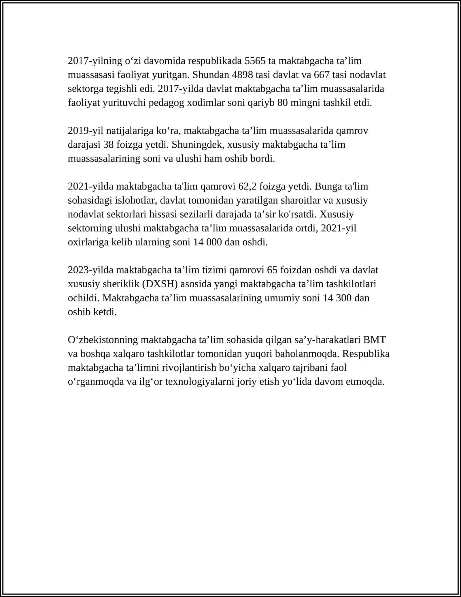 O'ZBEKISTONDA OMMAVIY MAKTABGACHA TA'LIM TASHKILOTINING VA UNDA BOLALARNING IJTIMOIYLASHUV TARIXI 4