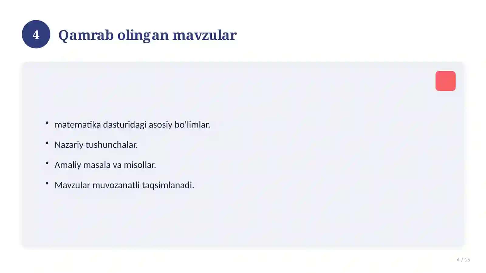1-sinf matematika fanidan nazorat ishi 4