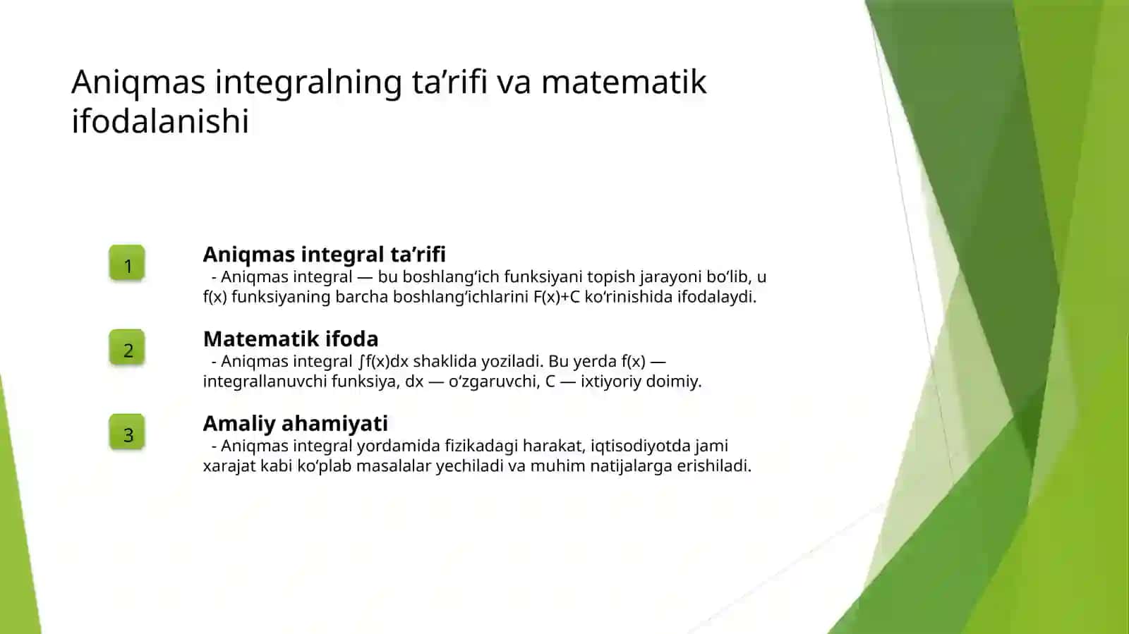 Boshlang‘ich funksiya va aniqmas integralning ta’rifi 4