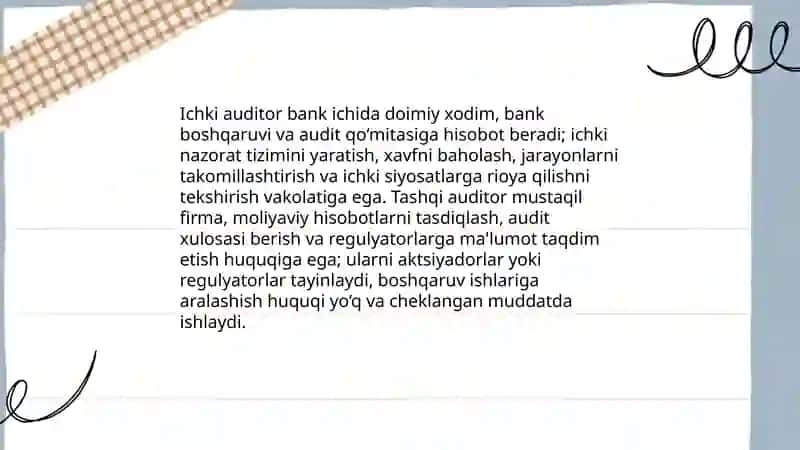 Banklarda Ichki va tashqi auditning farqi 4