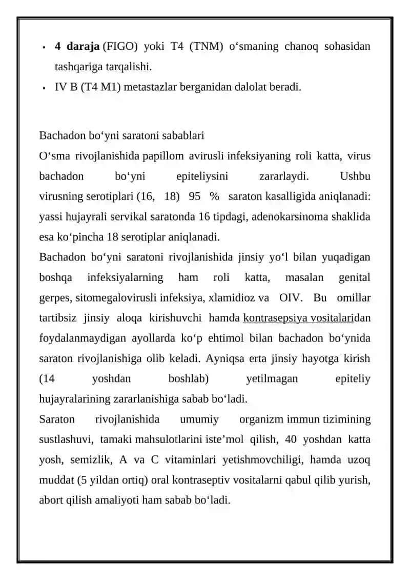 Bachadon boʻyni saratoni 4