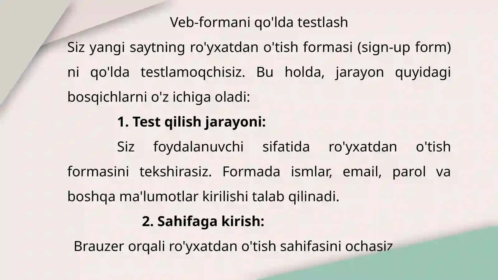 Dasturiy ta’minotni sinovdan o’tkazish 4