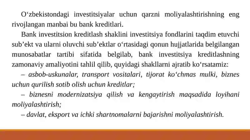 Qarz mablag‘lari hisobiga investitsiya loyihalarini moliyalashtirish 4