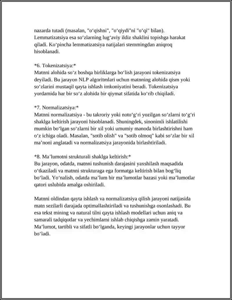 MATNLI MA’LUMOTLAR BILAN ISHLASH (TEXT MINING VA NATURAL LANGUAGE PROCESSING) 4