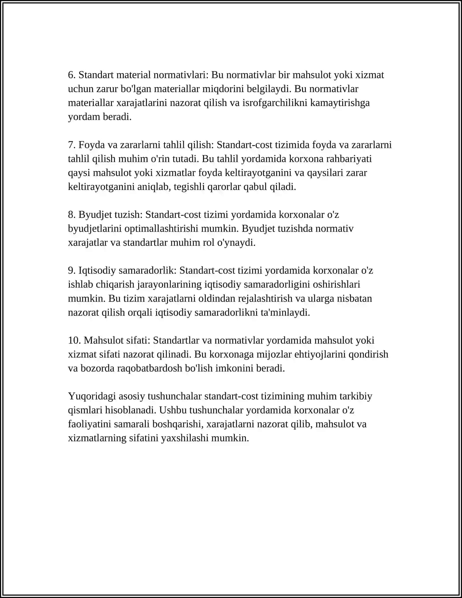"STANDART-COST" TIZIMI ASOSIDA BOSHQARUV HISOBINI TASHKIL ETISH 4