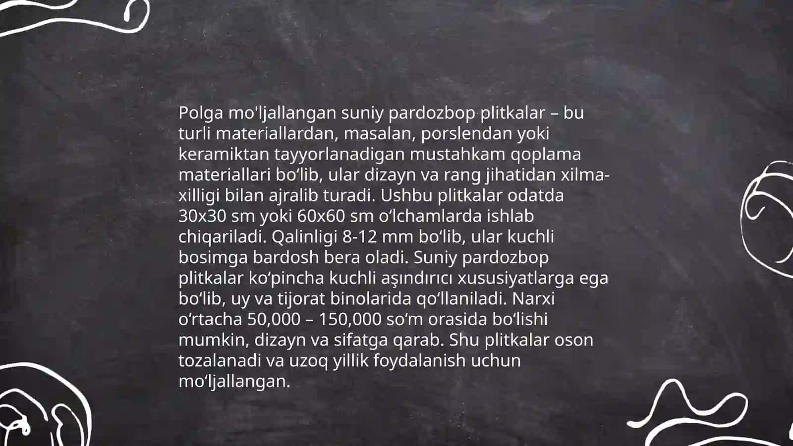 Devorga mo'ljallangan suni pardozbop plitkalar 4