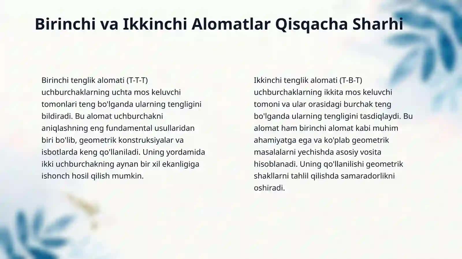 Uchburchaklar tengligining uchinchi alomati 4