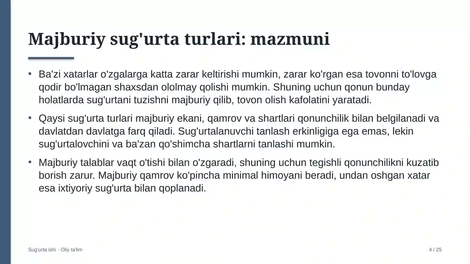 Akusherlik va ginekologiyada majburiy sug'urta turlari 4