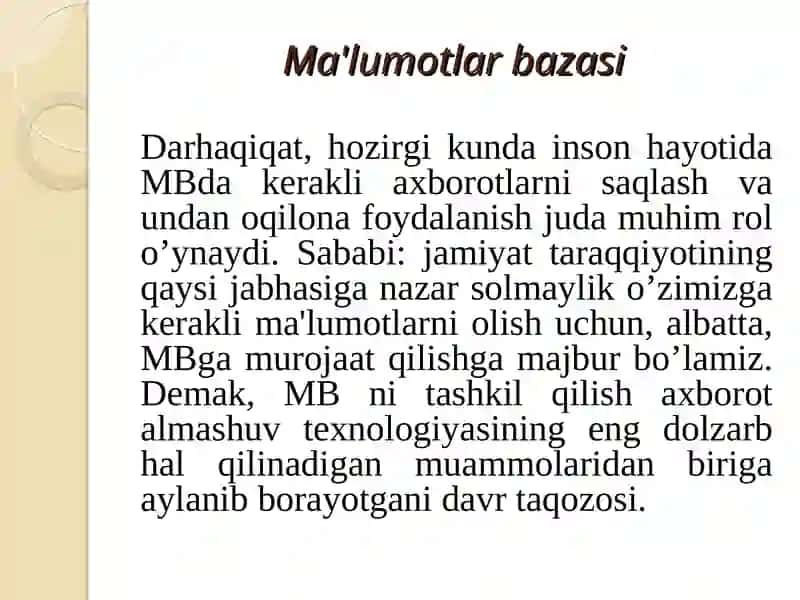 Ma'lumotlar bazasi bilan ishlash 4