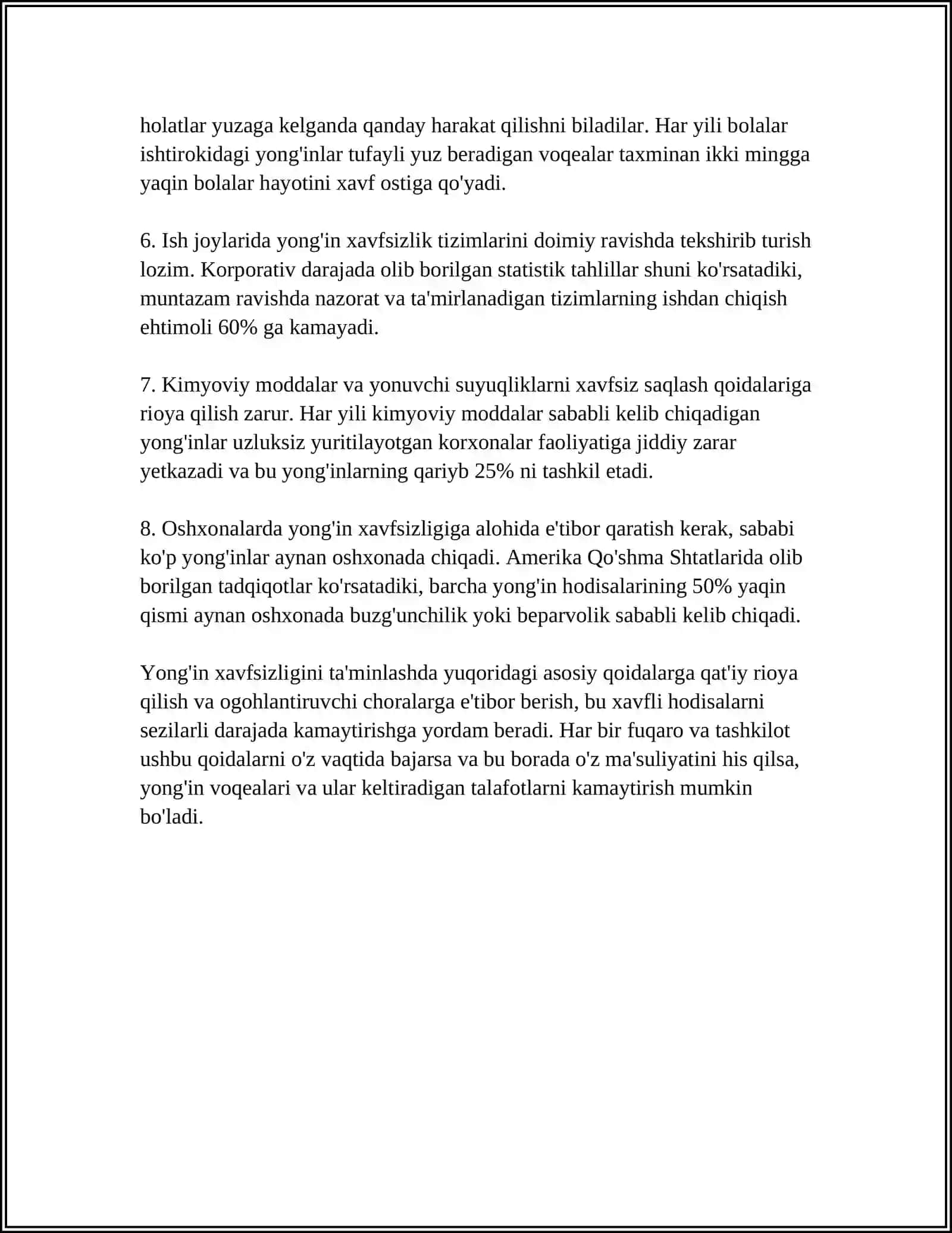YONGʻIN XAVFSIZLIGI XAVFSIZLIK QOIDALARI FANIDAN 4