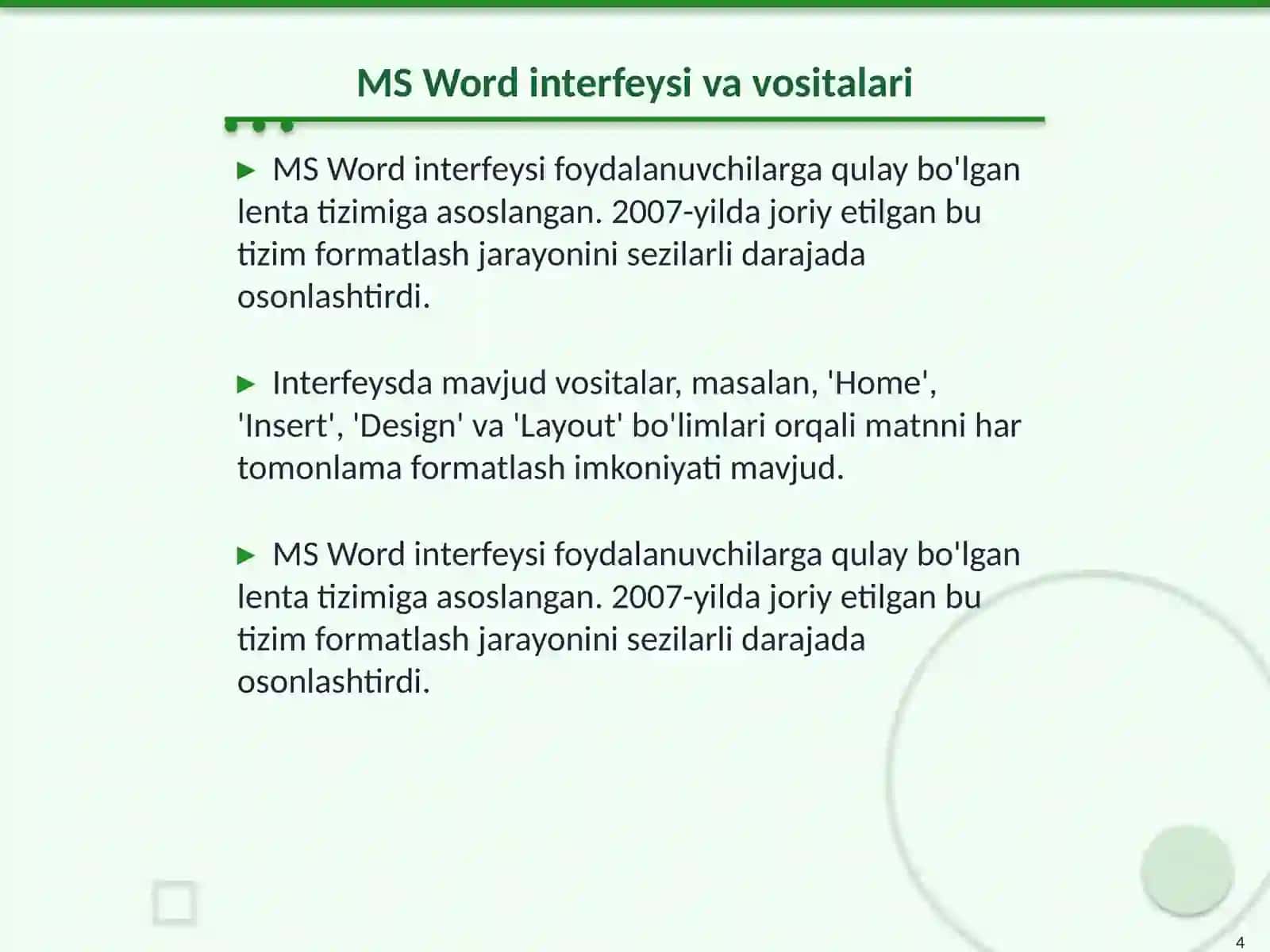 MS Word dasturida matnni formatlash 4