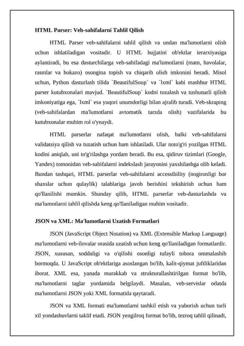 Internetda ma`lumotlarni tasvirlash va qayta ishlash (htmlparser, json, xml) 4