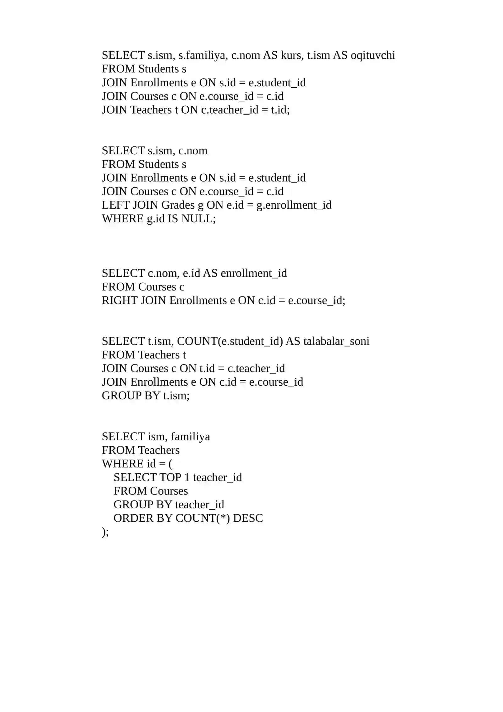 CREATE TABLE Students 4