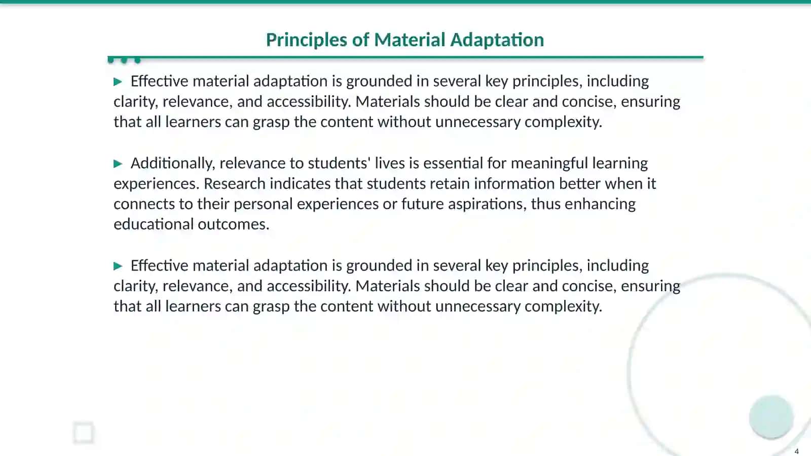 Adapting learning and teaching materials 4