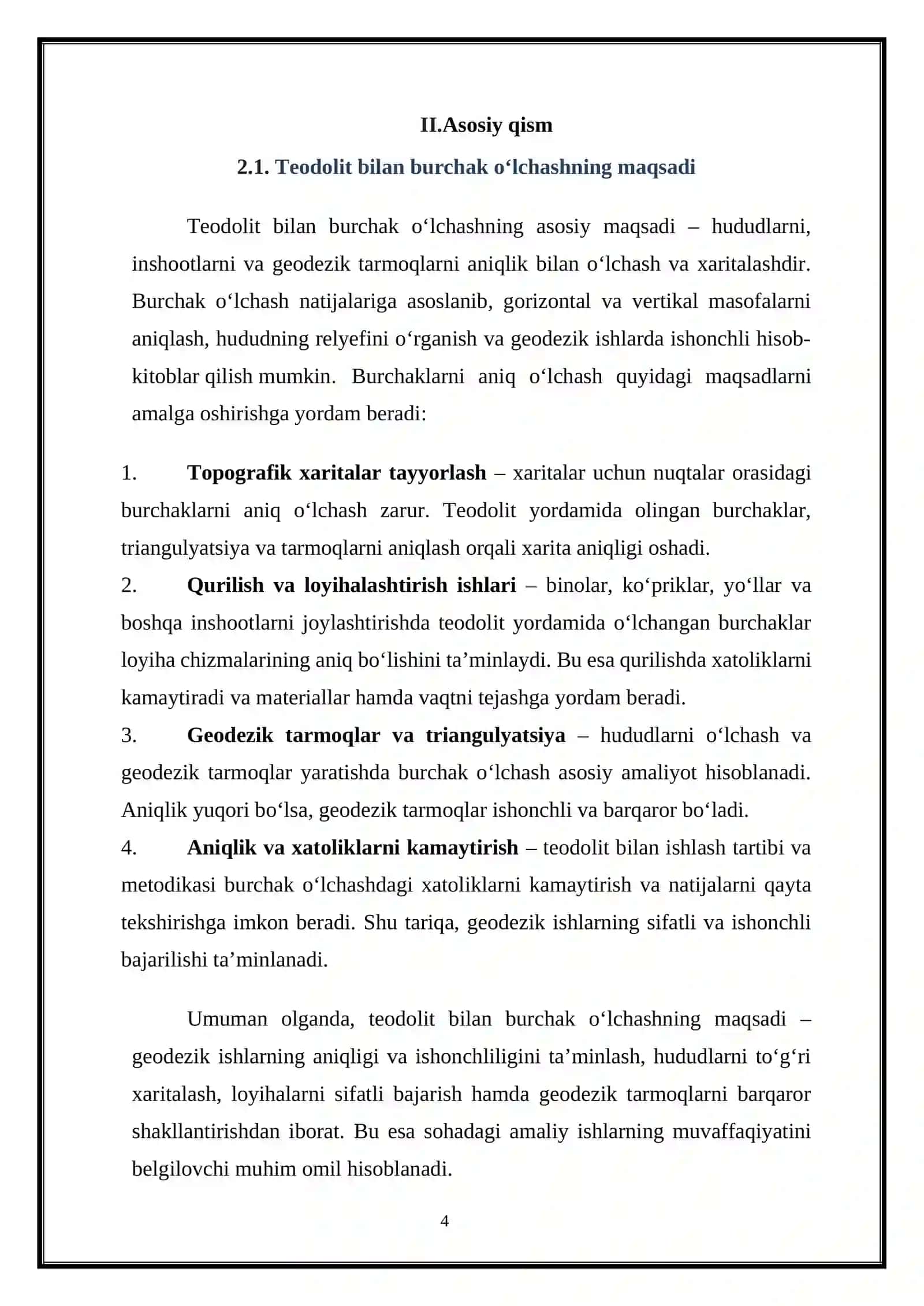 Teodolit bilan burchak o‘lchash tartib va aniqlik 4