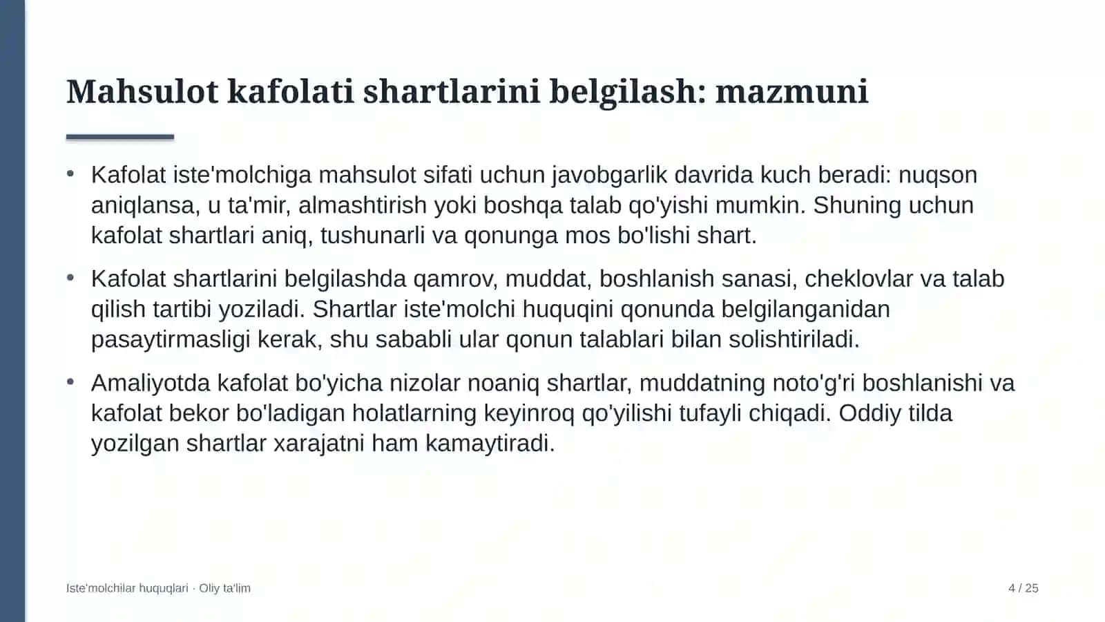 Kattalar ta'limida mahsulot kafolati shartlarini belgilash 4