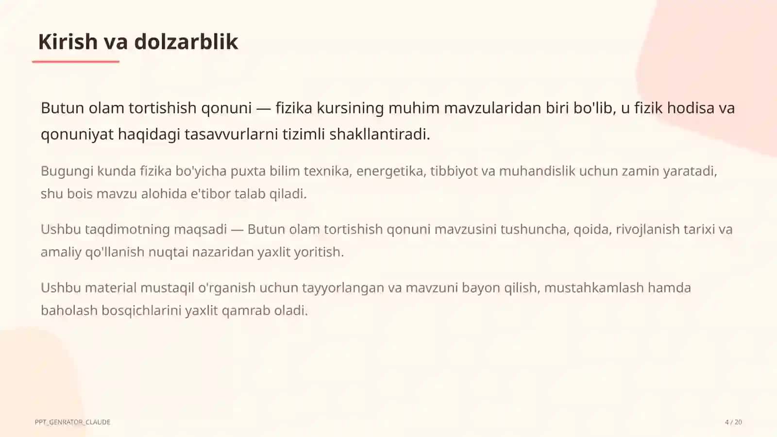 Butun olam tortishish qonuni (9-sinf) 4