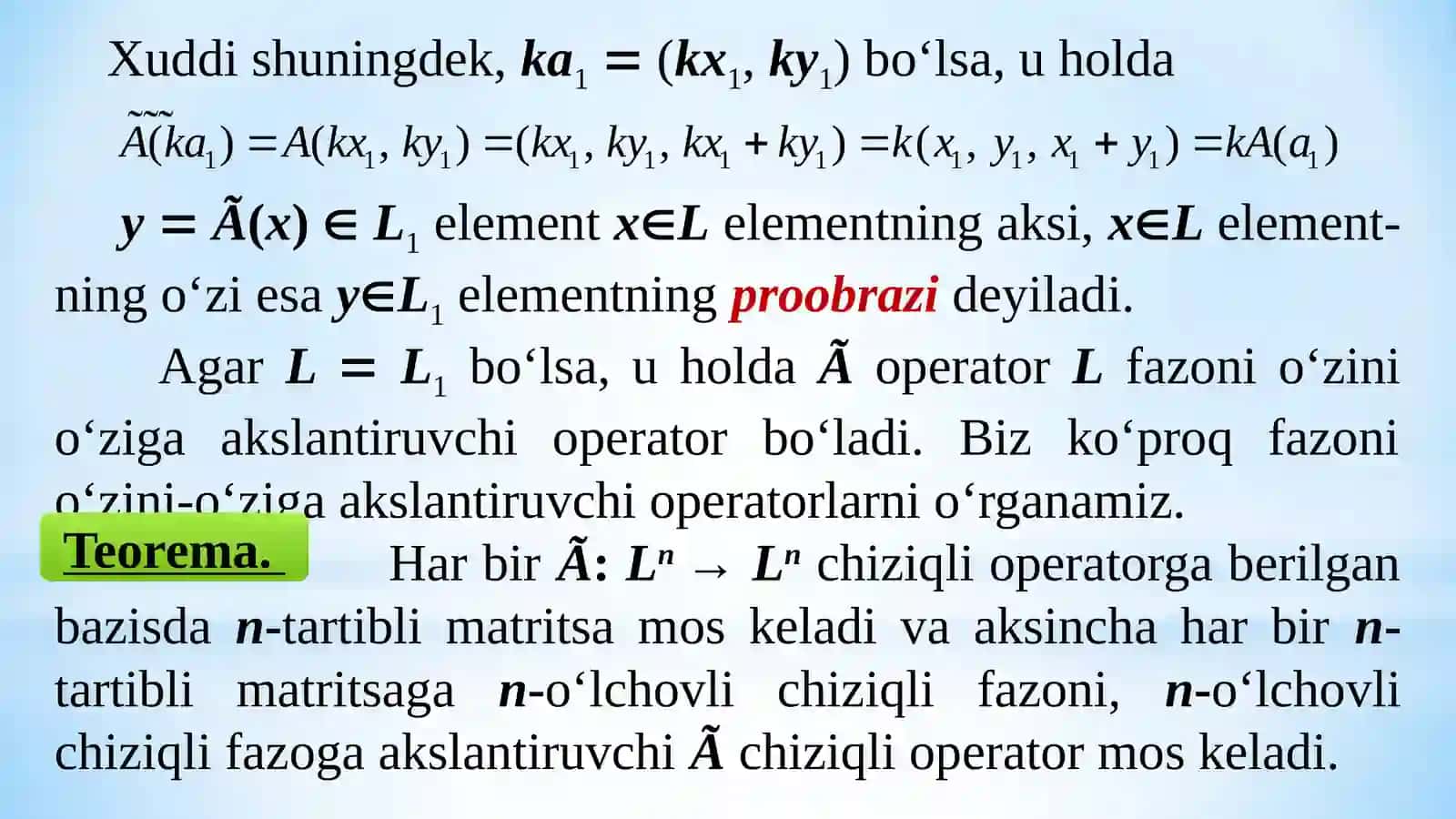 Chiziqiy operatorlar va ularning xossalari 4