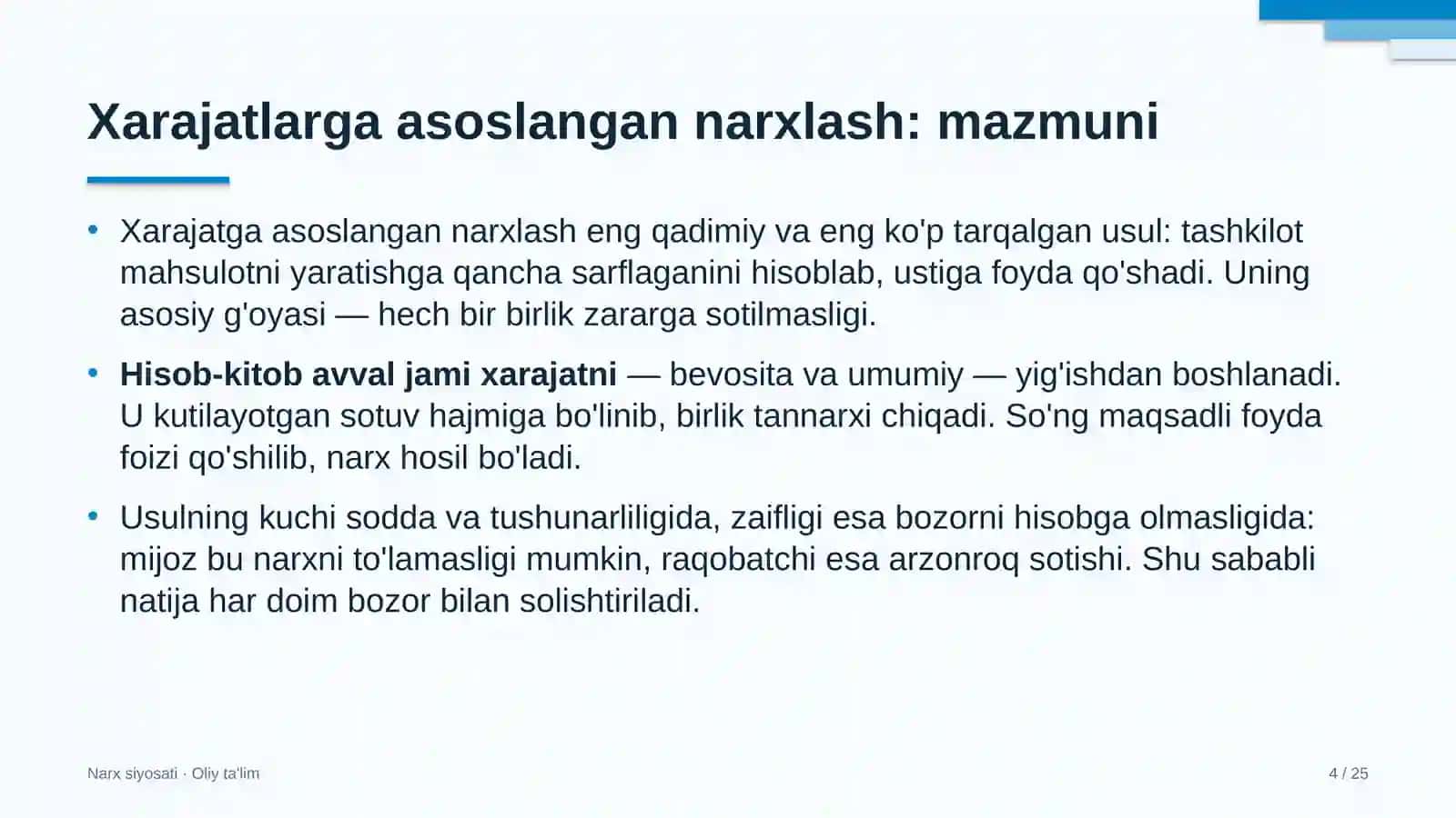 Gaz qazib olishda xarajatlarga asoslangan narxlash 4