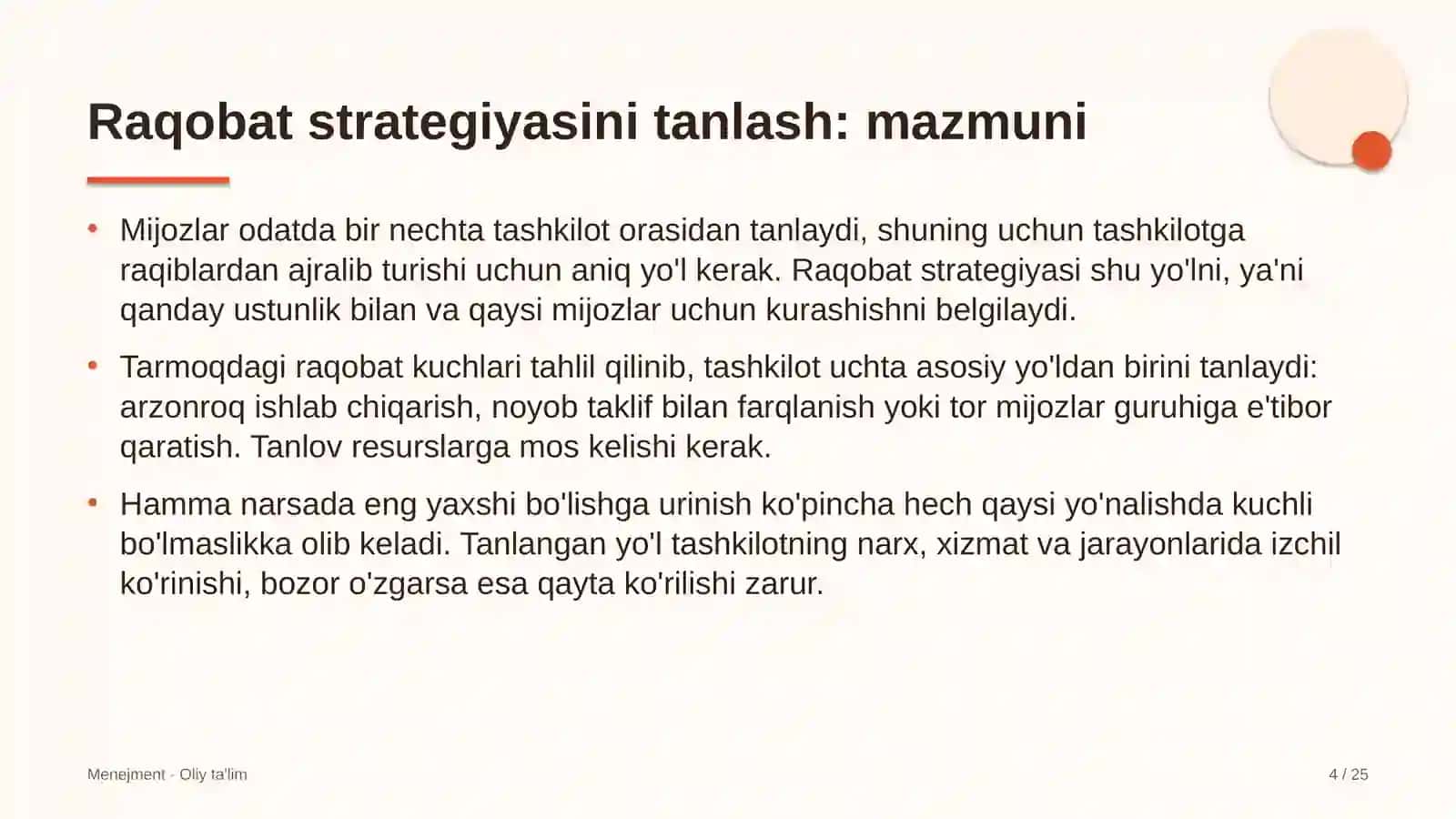 Klining kompaniyalarida raqobat strategiyasini tanlash 4