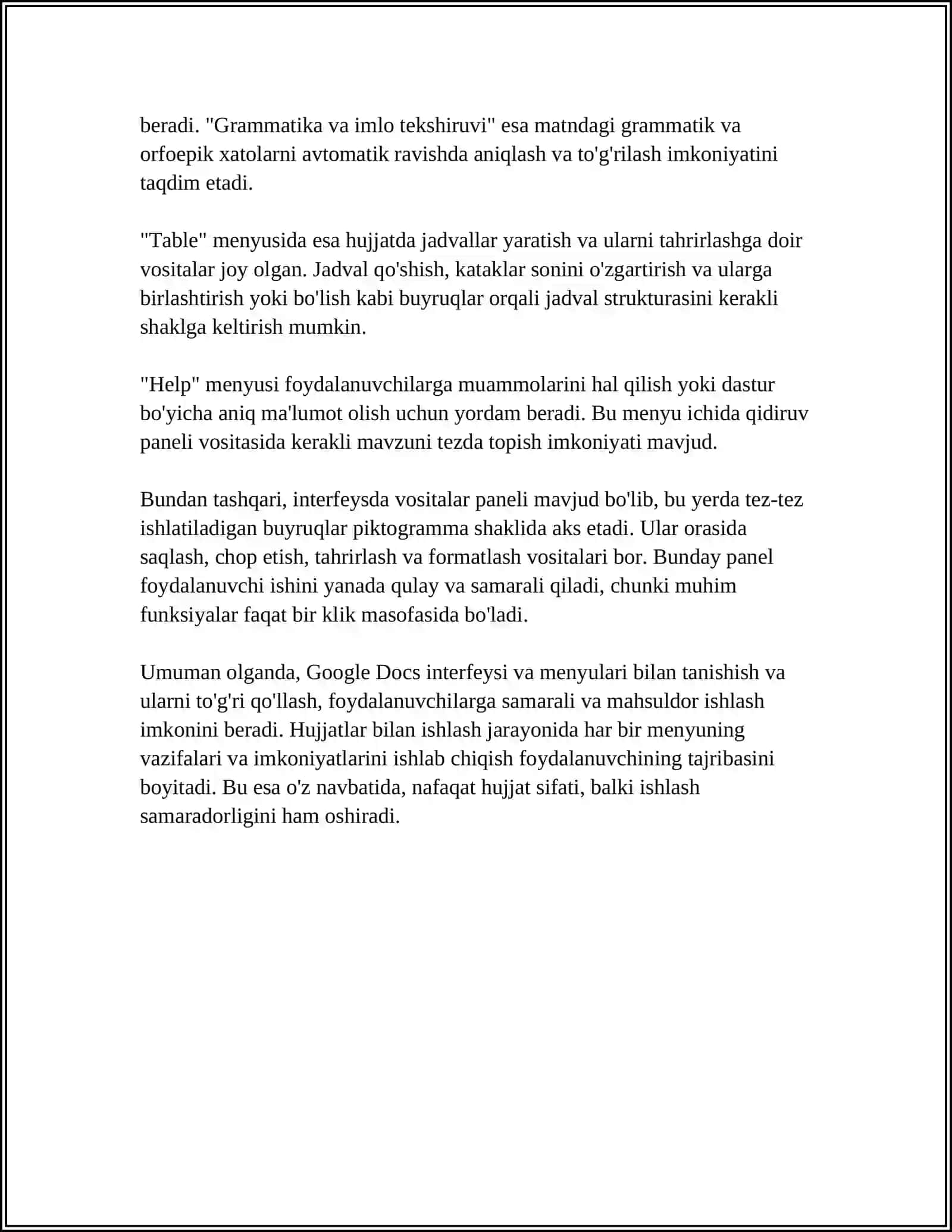 GOOGLE DOCDA ISHLASH 4