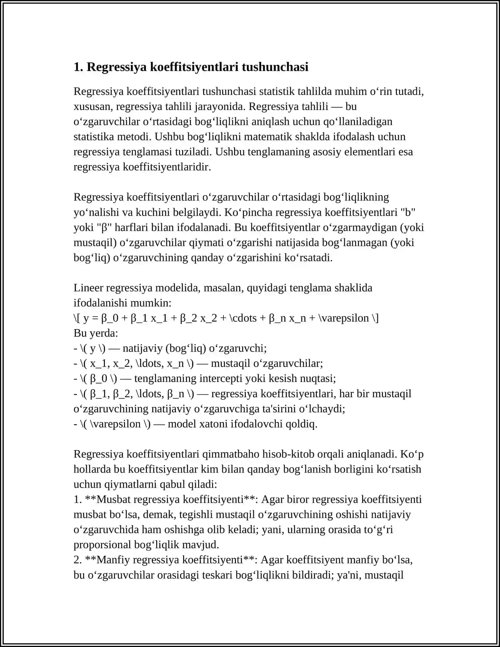 REGRESIYA KOEFFITSIYENTLARINING IQTISODIY MOHIYATI 4