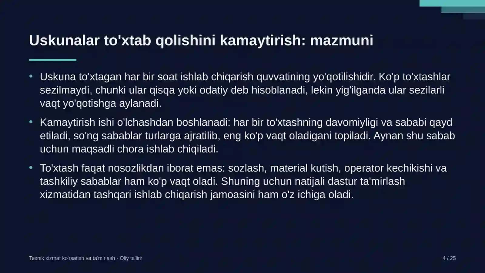 Bioenergetikada uskunalar to'xtab qolishini kamaytirish 4