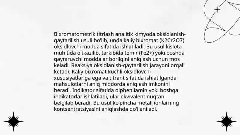 Eritmadagi temir (||)ni bixromatometrik aniqlash 4
