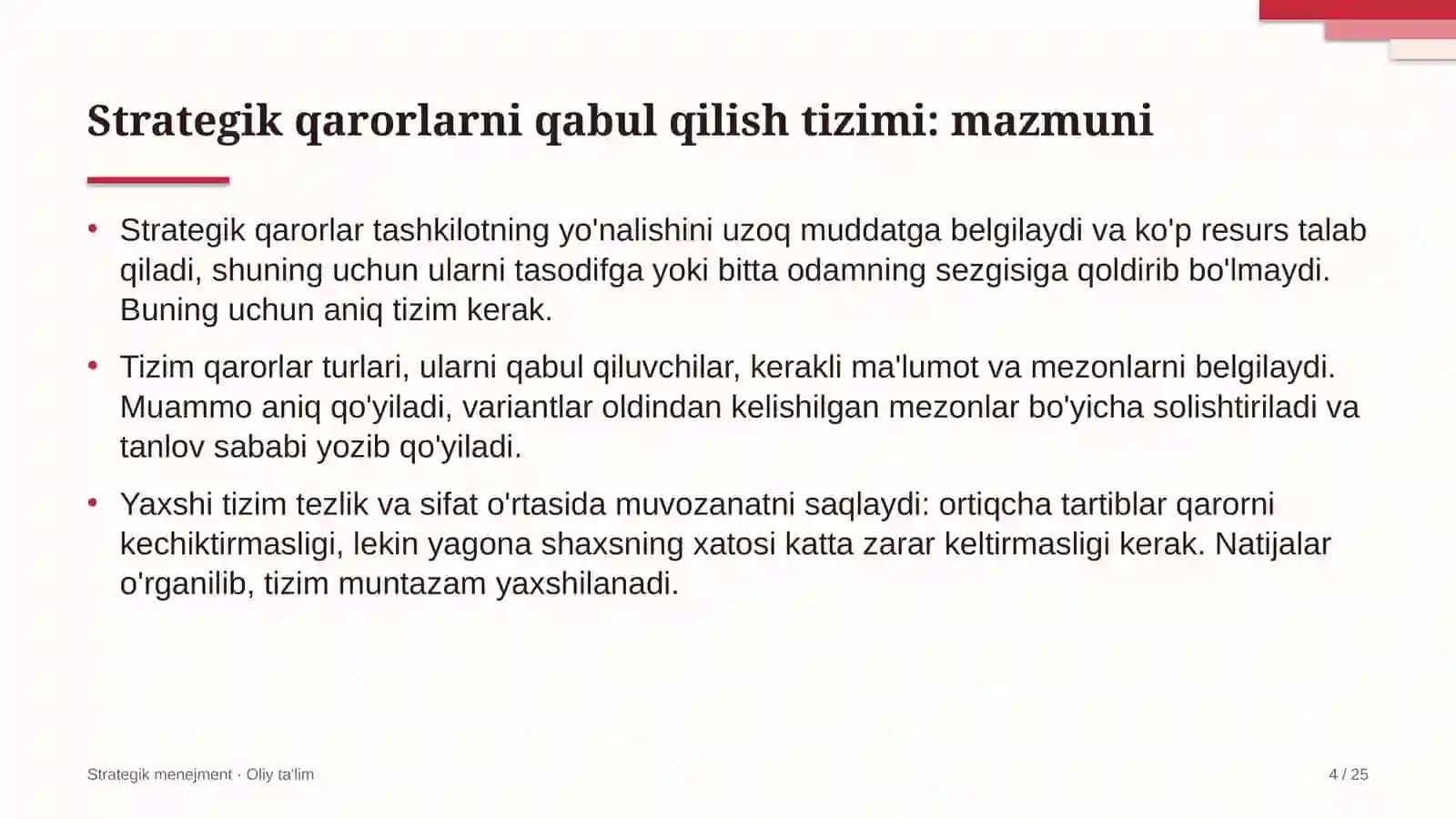 Strategik Menejment · Oliy Ta'limga Kirish 4