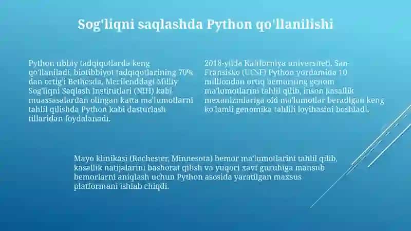 Python dasturlash tilining tibbiyotda ishlatilishi 4