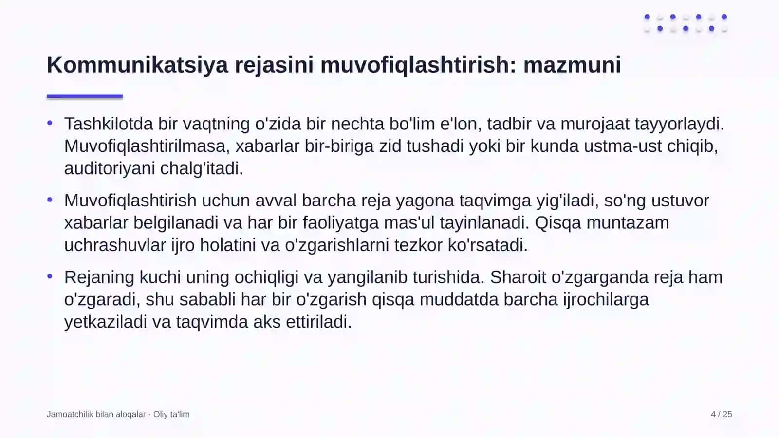Kommunikatsiya rejasini muvofiqlashtirish 4