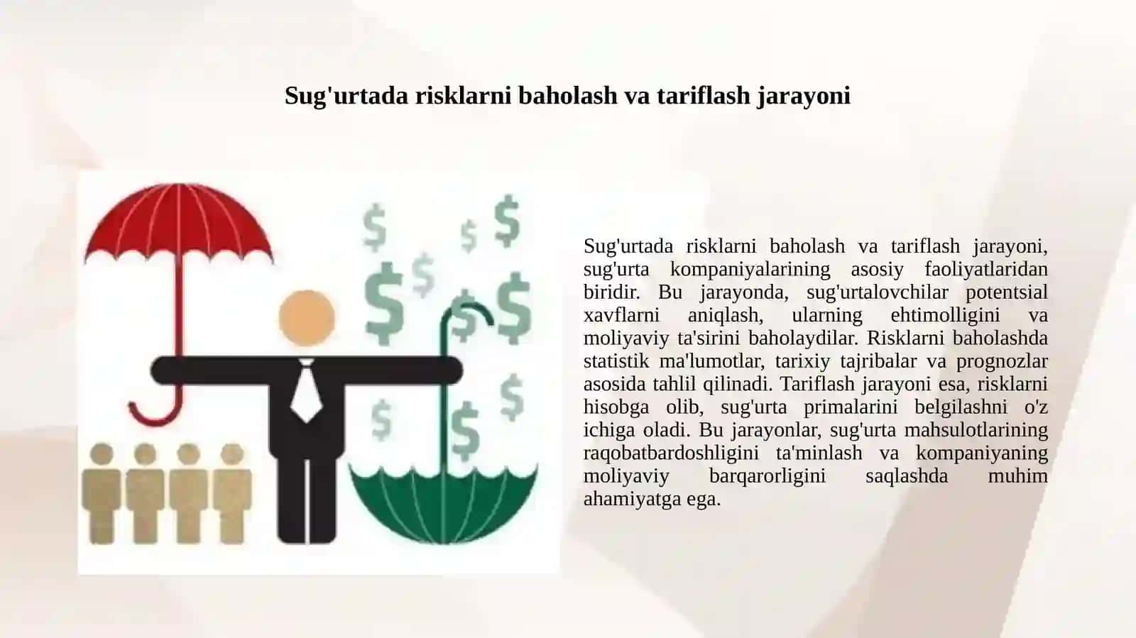Sug'urtada ta'rif siyosati. 4