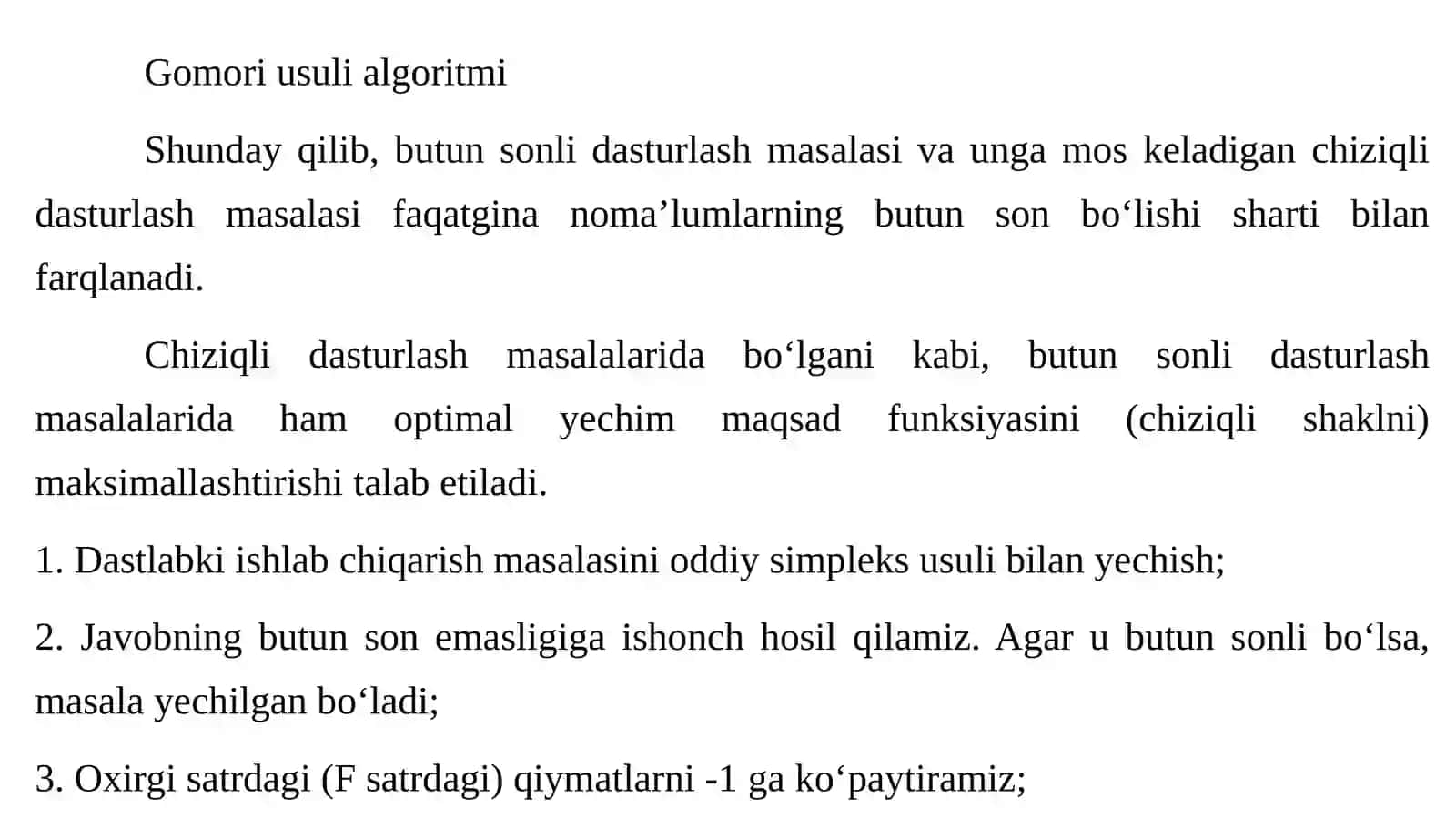 CHIZIQLI DASTURLASH MASALASI. GOMORI USULI 4